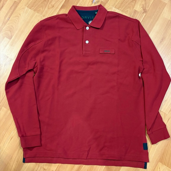🔥Orvis Signature Long Sleeve Polo Men’s Shirt In Crimson UPF 50+ Sz M-NEW. - Picture 2 of 9